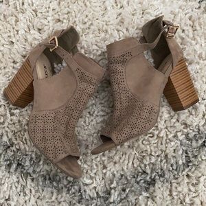 Tan open toed booties